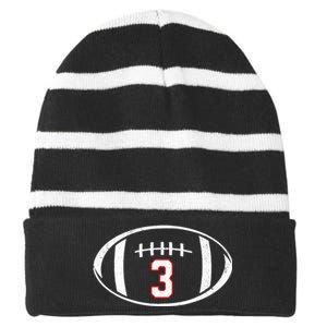 Pray For Damar Number 3 Football Striped Beanie with Solid Band