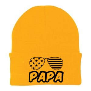 Papa Fathers Day Dad America Usa Flag Sunglasses Knit Cap Winter Beanie