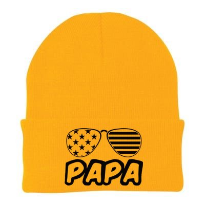 Papa Fathers Day Dad America Usa Flag Sunglasses Knit Cap Winter Beanie