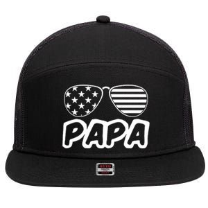 Papa Fathers Day Dad America Usa Flag Sunglasses 7 Panel Mesh Trucker Snapback Hat