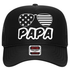 Papa Fathers Day Dad America Usa Flag Sunglasses High Crown Mesh Back Trucker Hat