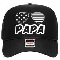 Papa Fathers Day Dad America Usa Flag Sunglasses High Crown Mesh Back Trucker Hat