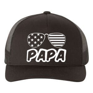 Papa Fathers Day Dad America Usa Flag Sunglasses Yupoong Adult 5-Panel Trucker Hat