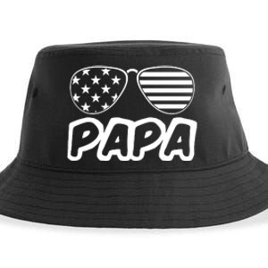 Papa Fathers Day Dad America Usa Flag Sunglasses Sustainable Bucket Hat