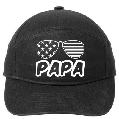 Papa Fathers Day Dad America Usa Flag Sunglasses 7-Panel Snapback Hat