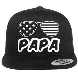 Papa Fathers Day Dad America Usa Flag Sunglasses Flat Bill Trucker Hat