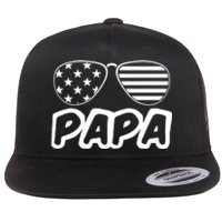 Papa Fathers Day Dad America Usa Flag Sunglasses Flat Bill Trucker Hat