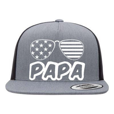 Papa Fathers Day Dad America Usa Flag Sunglasses Flat Bill Trucker Hat