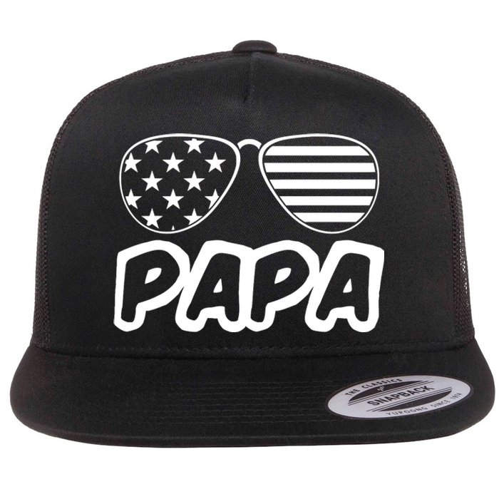 Papa Fathers Day Dad America Usa Flag Sunglasses Flat Bill Trucker Hat