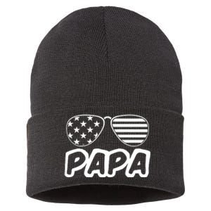 Papa Fathers Day Dad America Usa Flag Sunglasses Sustainable Knit Beanie