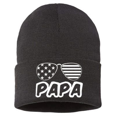 Papa Fathers Day Dad America Usa Flag Sunglasses Sustainable Knit Beanie