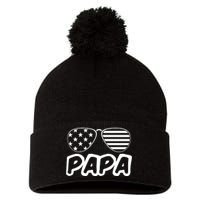 Papa Fathers Day Dad America Usa Flag Sunglasses Pom Pom 12in Knit Beanie