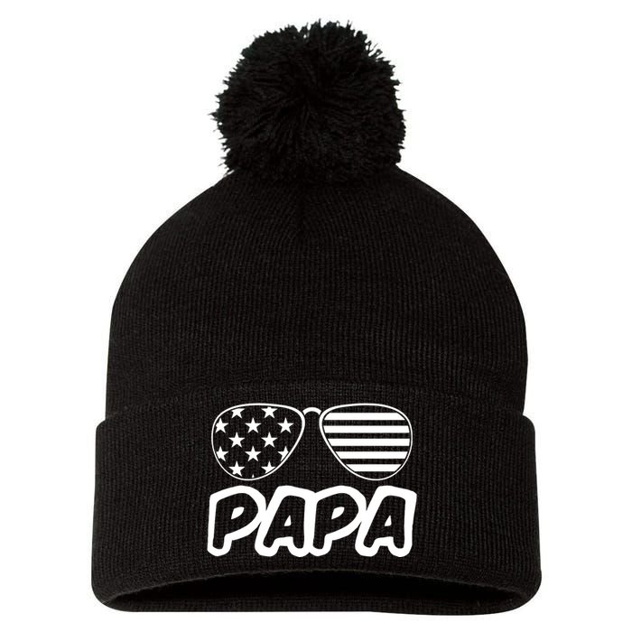 Papa Fathers Day Dad America Usa Flag Sunglasses Pom Pom 12in Knit Beanie