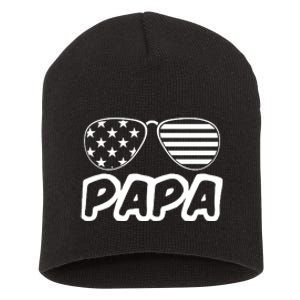 Papa Fathers Day Dad America Usa Flag Sunglasses Short Acrylic Beanie