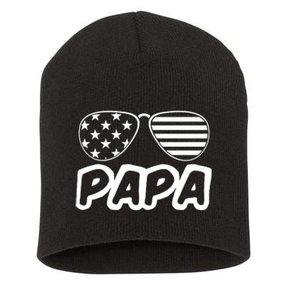 Papa Fathers Day Dad America Usa Flag Sunglasses Short Acrylic Beanie