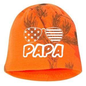 Papa Fathers Day Dad America Usa Flag Sunglasses Kati - Camo Knit Beanie