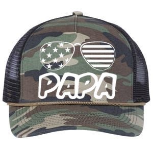 Papa Fathers Day Dad America Usa Flag Sunglasses Retro Rope Trucker Hat Cap