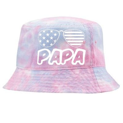 Papa Fathers Day Dad America Usa Flag Sunglasses Tie-Dyed Bucket Hat