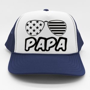 Papa Fathers Day Dad America Usa Flag Sunglasses Trucker Hat