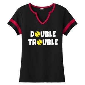 Pickleball Funny Double Trouble Team TShirt Ladies Halftime Notch Neck Tee