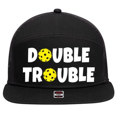 Pickleball Funny Double Trouble Team TShirt 7 Panel Mesh Trucker Snapback Hat