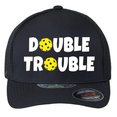 Pickleball Funny Double Trouble Team TShirt Flexfit Unipanel Trucker Cap