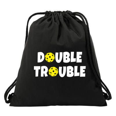 Pickleball Funny Double Trouble Team TShirt Drawstring Bag