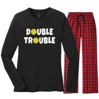 Pickleball Funny Double Trouble Team TShirt Women's Long Sleeve Flannel Pajama Set 