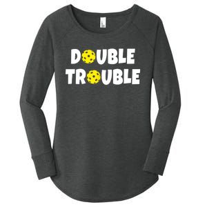 Pickleball Funny Double Trouble Team TShirt Women's Perfect Tri Tunic Long Sleeve Shirt