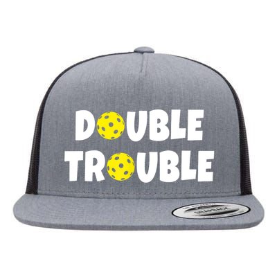 Pickleball Funny Double Trouble Team TShirt Flat Bill Trucker Hat