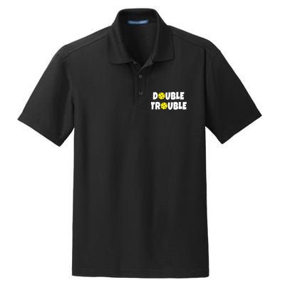 Pickleball Funny Double Trouble Team TShirt Dry Zone Grid Polo
