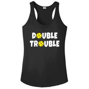 Pickleball Funny Double Trouble Team TShirt Ladies PosiCharge Competitor Racerback Tank