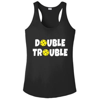 Pickleball Funny Double Trouble Team TShirt Ladies PosiCharge Competitor Racerback Tank