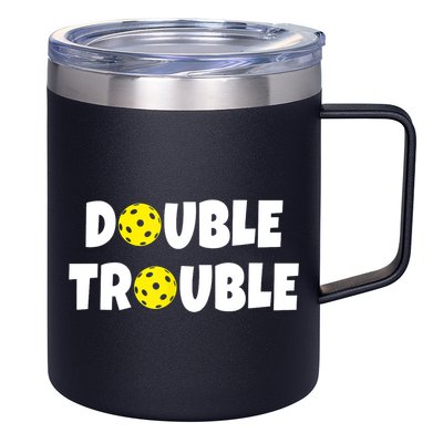 Pickleball Funny Double Trouble Team TShirt 12oz Stainless Steel Coffee Mug