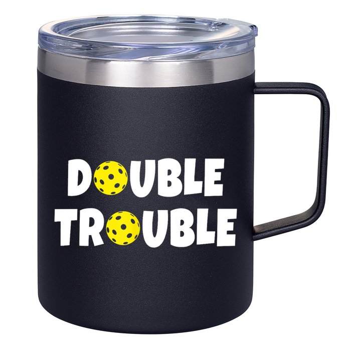 Pickleball Funny Double Trouble Team TShirt 12oz Stainless Steel Coffee Mug