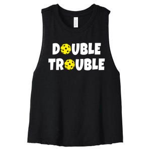 Pickleball Funny Double Trouble Team TShirt Women's Racerback Cropped Tank