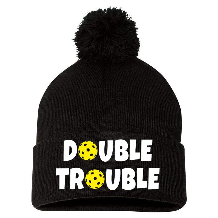 Pickleball Funny Double Trouble Team TShirt Pom Pom 12in Knit Beanie