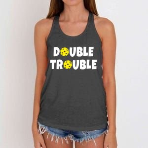 Pickleball Funny Double Trouble Team TShirt Women's Knotted Racerback Tank