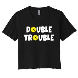 Pickleball Funny Double Trouble Team TShirt Women's Crop Top Tee