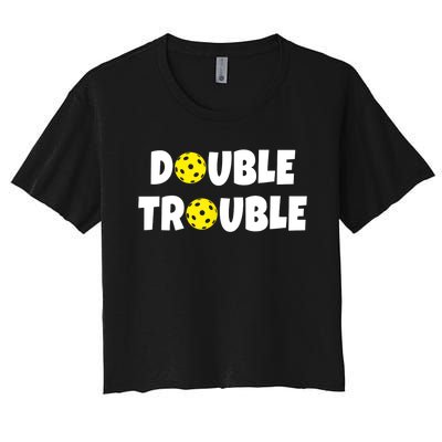 Pickleball Funny Double Trouble Team TShirt Women's Crop Top Tee