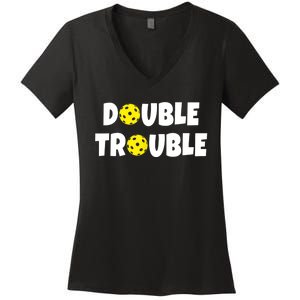 Pickleball Funny Double Trouble Team TShirt Women's V-Neck T-Shirt