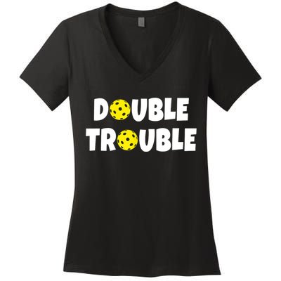 Pickleball Funny Double Trouble Team TShirt Women's V-Neck T-Shirt