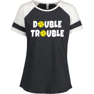 Pickleball Funny Double Trouble Team TShirt Enza Ladies Jersey Colorblock Tee