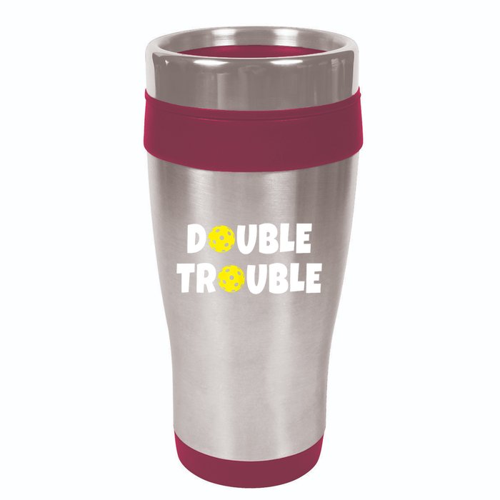 Pickleball Funny Double Trouble Team TShirt 16oz Travel Tumbler