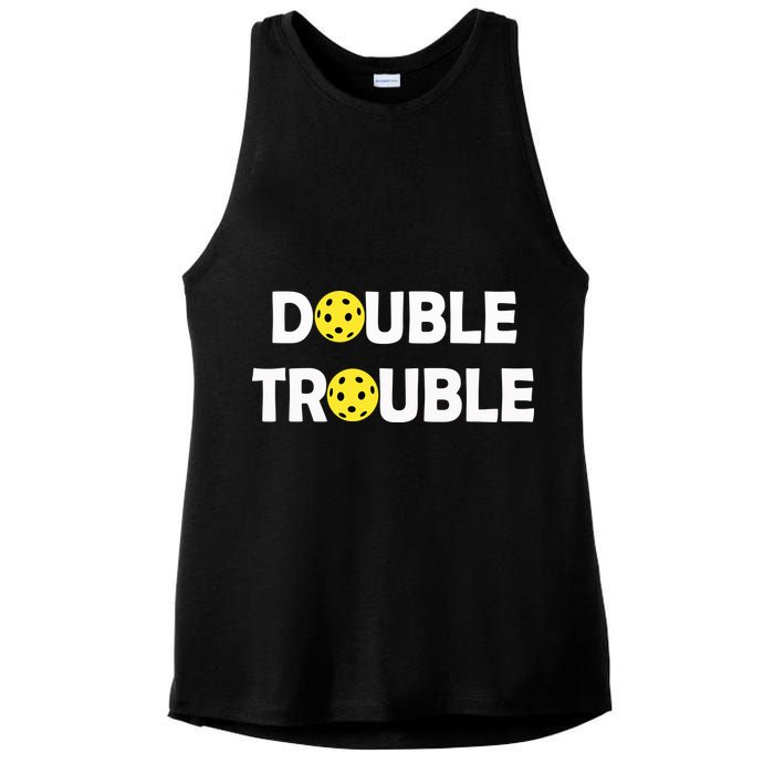Pickleball Funny Double Trouble Team Ladies PosiCharge Tri-Blend Wicking Tank
