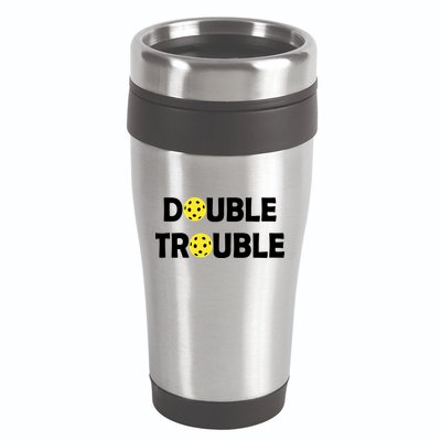 Pickleball Funny Double Trouble Team 16oz Travel Tumbler