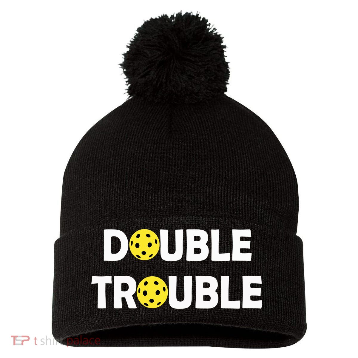 Pickleball Funny Double Trouble Team Pom Pom 12in Knit Beanie
