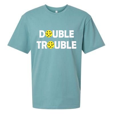 Pickleball Funny Double Trouble Team Sueded Cloud Jersey T-Shirt