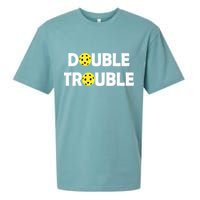 Pickleball Funny Double Trouble Team Sueded Cloud Jersey T-Shirt
