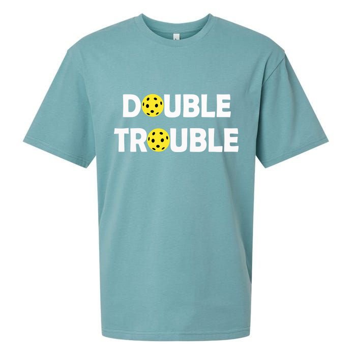 Pickleball Funny Double Trouble Team Sueded Cloud Jersey T-Shirt